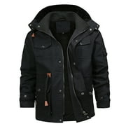 TAIAOJING Mens Bomber Jacket Autumn And Winter Fashion Casual Solid Color Hooded Thick Zipper Pocket Thick Coat Thick Jacket