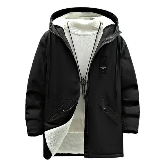 TAIAOJING Men's Bomber Jacket Male Winter Plush Solid Pocket Jacket Hooded Long Sleeve Zipper Fly Pocket Jacket Coat