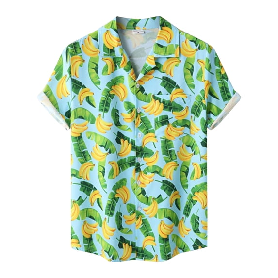 TAIAOJING Men's Casual Blouse Summer Printed Collar Cotton And Linen Loose Short Sleeved Button Down Shirt