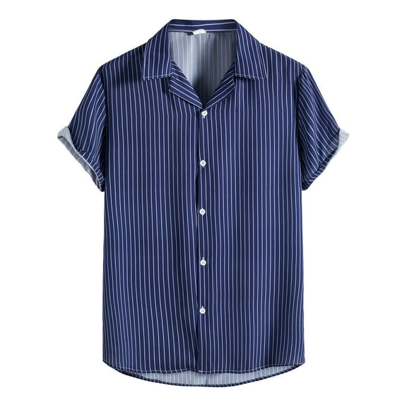 TAIAOJING Men's Casual Blouse Summer Printed Turndown Collar Single Short Sleeve Button Down Shirt
