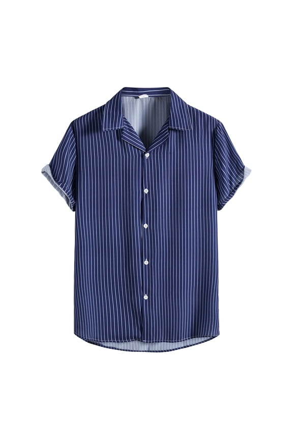 Men's Casual Blouse Summer Printed Turndown Collar Single Short Sleeve Button Down Shirt