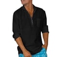 thumbnail image 1 of TAIAOJING Men's Casual Button Down Shirts Male Cotton Linen Solid Plus Size Loose Stand Collar Zipper Long Sleeve Dress Shirt, 1 of 5