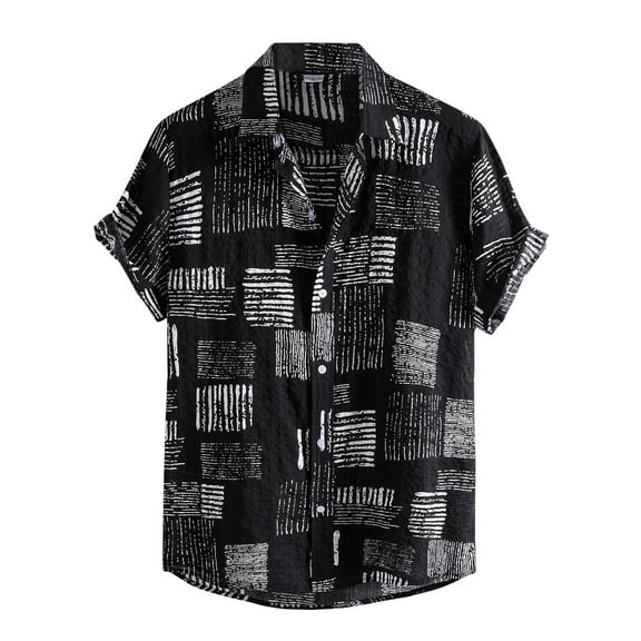 TAIAOJING Men's Casual Shirts Stripe Print Short Sleeve Button Turn-Down Blouse Blouse