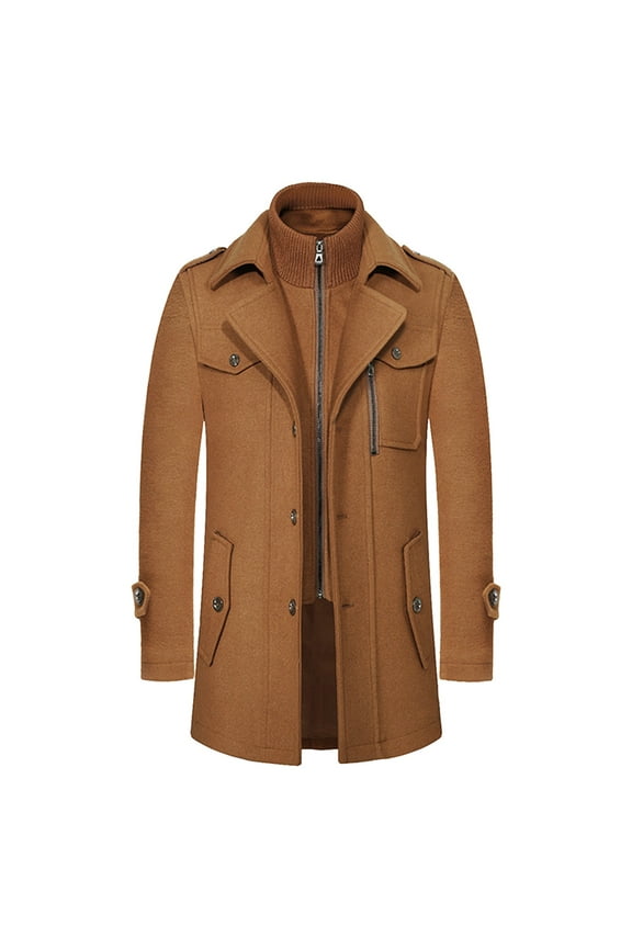 Men's Casual Varsity Jacket Autumn And Winter Double-collar Woolen Thickened Collar Mid-length Woolen Zipper Trench Outwear Coat