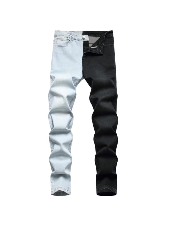 Men's Drawstring Linen Pants Fashion Street Hop Jeans Patchwork Skinny Stretch Casual Straight Denim Pants With Pockets
