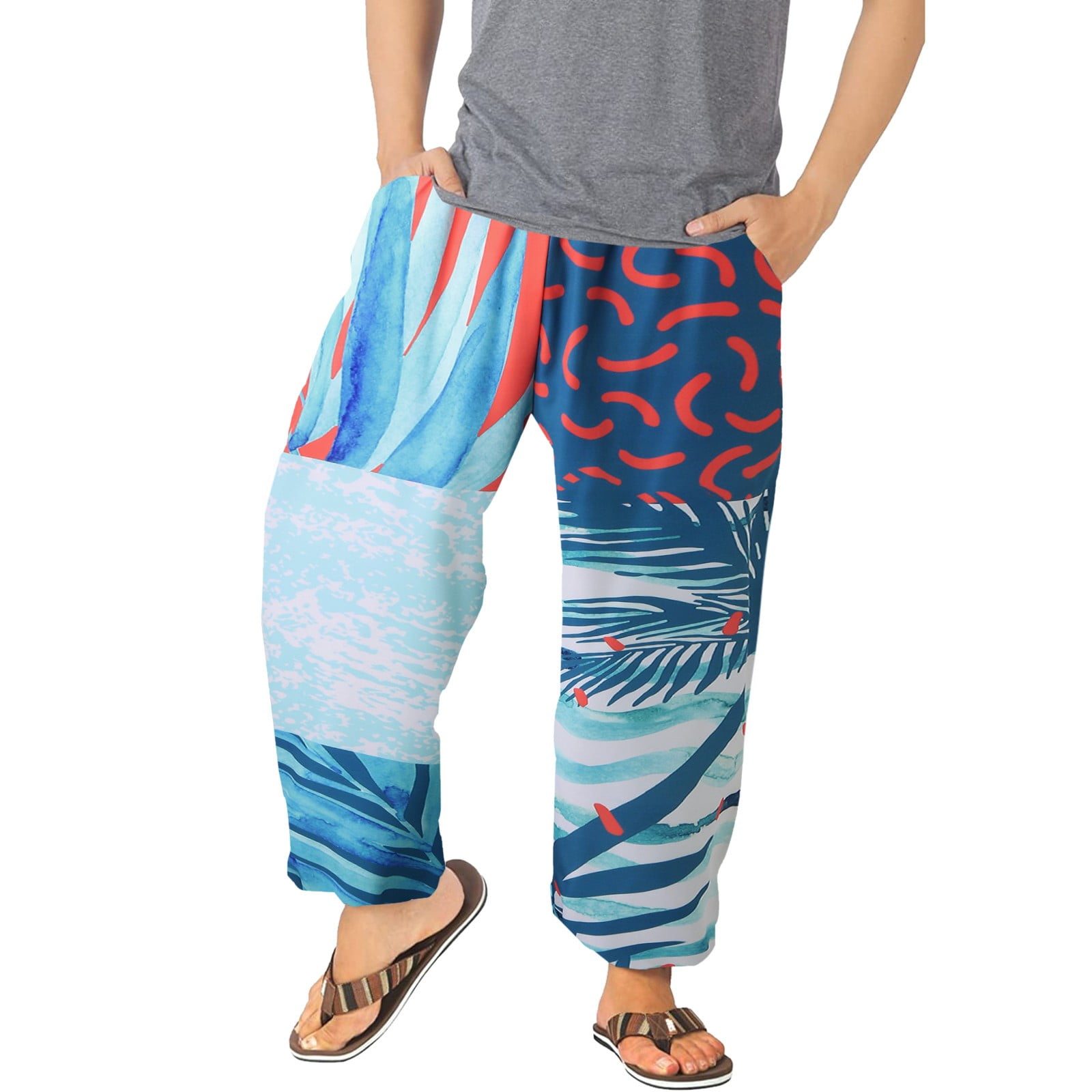 TAIAOJING Men's Drawstring Linen Pants Pants Casual Versatile All Print  Loose Plus Size Pants Fashion Beach Pocket Trousers