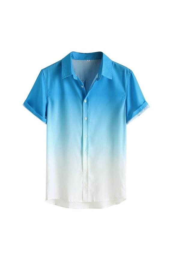 Men's Dress Shirts Loose Blouse Breathable Short Sleeve Turn-Down Collar Gradien Homme Blouse Shirt
