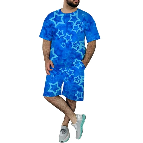 TAIAOJING Men's Fashion Short Sets Outfits 2 Piece Hipster Printed Patchwork Tee Shirt And Shorts Set Sports Tracksuit