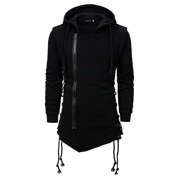 TAIAOJING Men's Jacket Autumn And Winter Trend Solid Color Dark Long Hooded Loose Sweater Outwear Coat