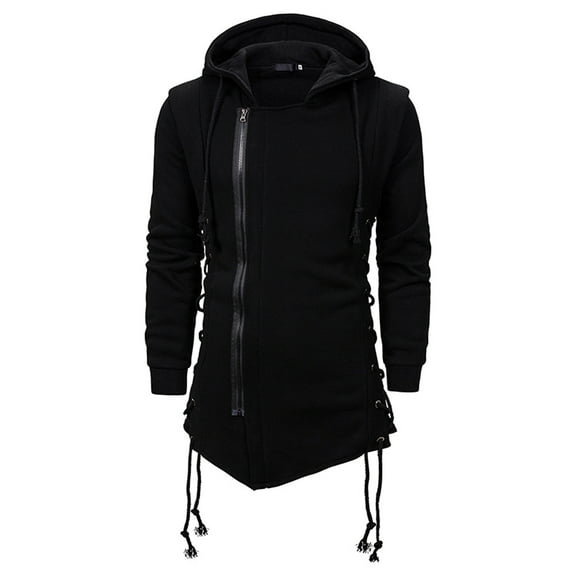 TAIAOJING Men's Jacket Autumn And Winter Trend Solid Color Dark Long Hooded Loose Sweater Outwear Coat