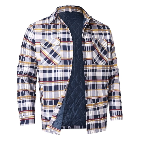 TAIAOJING Men's Jacket-Lightweight Autumn And Winter Fashion Casual Check Square Lapel Pocket Hoodless Fastening Clip Cotton Jacket Top