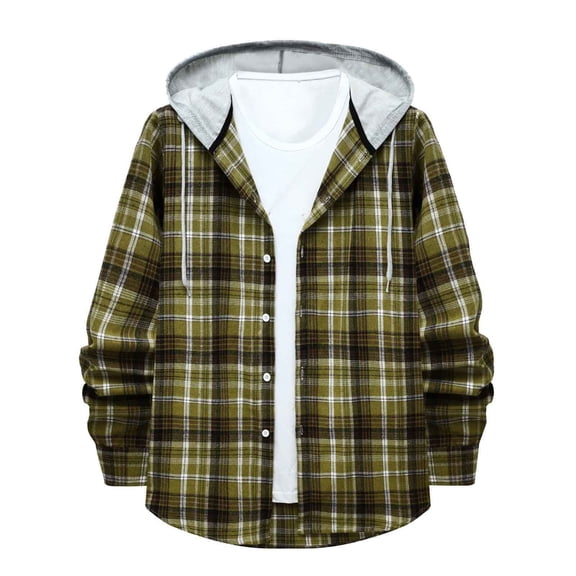 TAIAOJING Men's Plaid Shacket Shirt Jacket Autumn And Winter Casual Plaid Print Shirt Long Sleeve Hooded Collar Long Sleeve Blouse Shirt