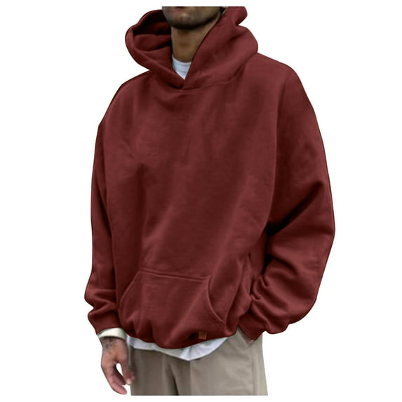 TAIAOJING Men's Pullover Hoodie Autumn And Winter Casual Loose Solid Hooded Sweatshirt Top