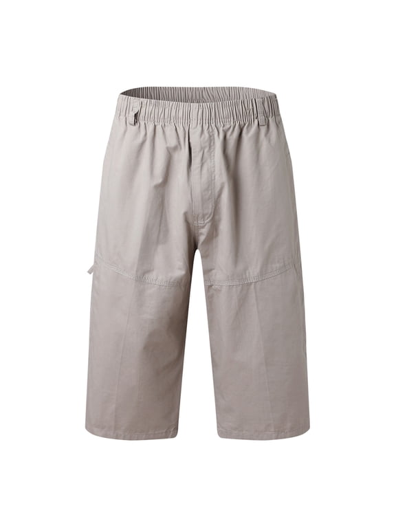 Men's Relaxed Straight-Fit Pants Casual Solid Mid Waist Elastic Mid Waist Loose Cargo Shorts Multi Pockets Bottoms
