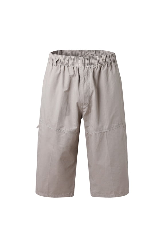 Men's Relaxed Straight-Fit Pants Casual Solid Mid Waist Elastic Mid Waist Loose Cargo Shorts Multi Pockets Bottoms