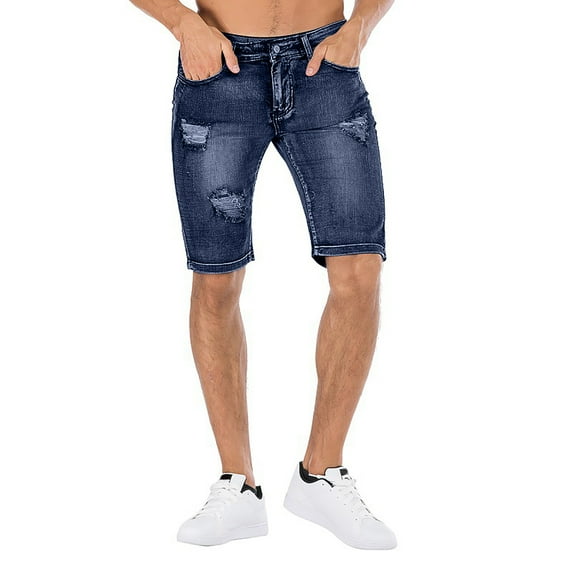 TAIAOJING Men's Shorts Jeans Summer Ripped Personality Retro High Stretch Denim Pants