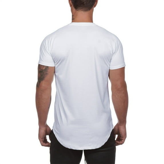 TAIAOJING Men's Slim Fit T-shirt Summer Solid Color Slim Fit Short Sleeve Round Neck Long Clothes Length Casual Beach Tops