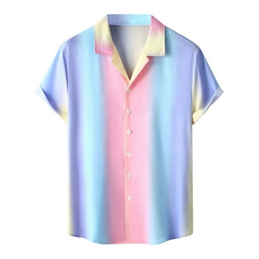 TAIAOJING Men's Striped Button Down Shirts Casual GradienShort Sleeve TurnCollar Blouse Tops Beach Shirt