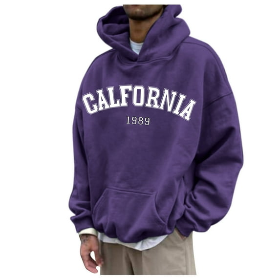TAIAOJING Men's Sweatshirt CALIFORNIA Letter Printed Autumn And Winter Fashion Casual Loose Plus Size Hooded Pullover Sweatshirts With Big Pocket