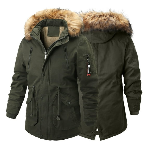 TAIAOJING Men's Winter Hooded Jacket Hooded Over Oversized Warm Drawstring Waist Solid Color Mid-Length Thick Cotton Winter Sweater Streetwear Coat