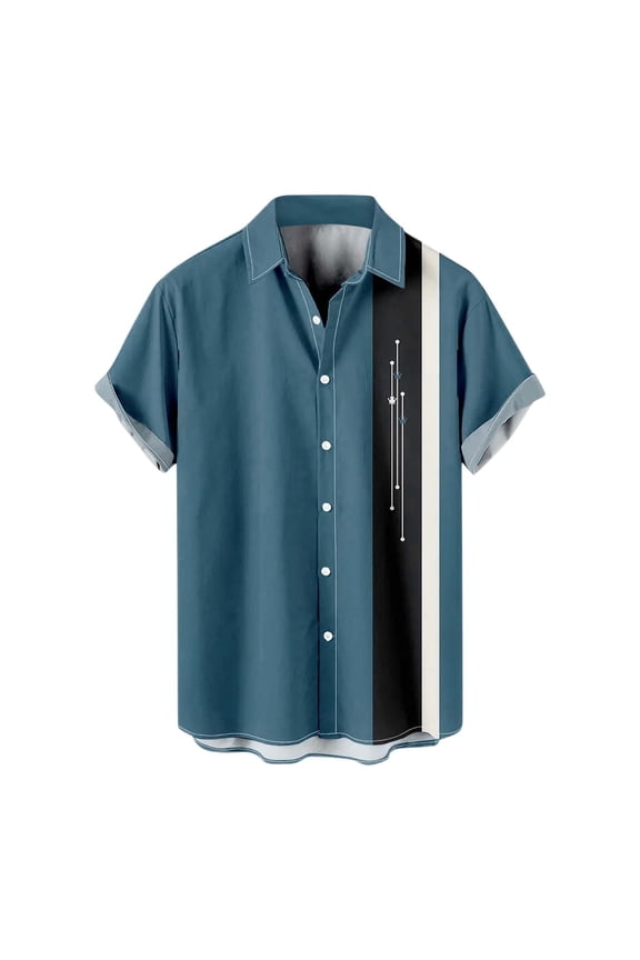 Mens Bowling Shirts Summer Hawaii Casual Loose PrinTurn Collar Short Sleeve Button Down Shirts