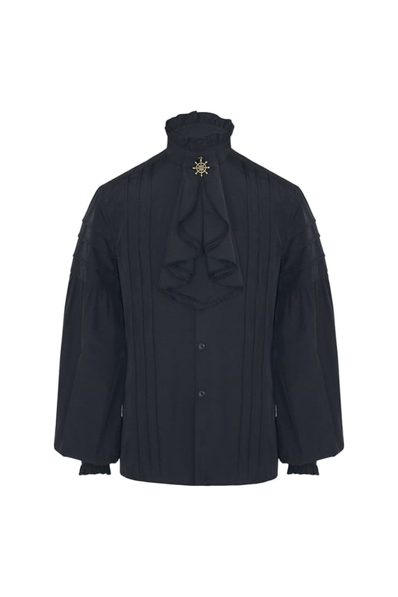 Mens Button Down Shirts Gothic Vintage CourStand Collar Hem Long Sleeve Puff Sleeve Blouse Casual Tops