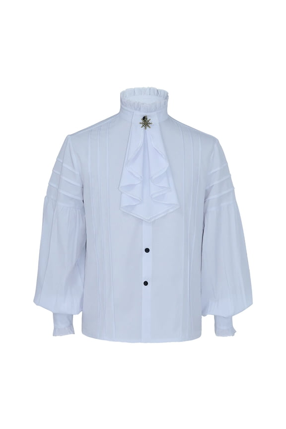 Mens Button Down Shirts Gothic Vintage CourStand Collar Hem Long Sleeve Puff Sleeve Blouse Casual Tops
