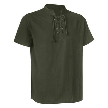 TAIAOJING Mens Button Down Shirts Long Sleeve Tunic Vintage Lace Up Blouse Tops