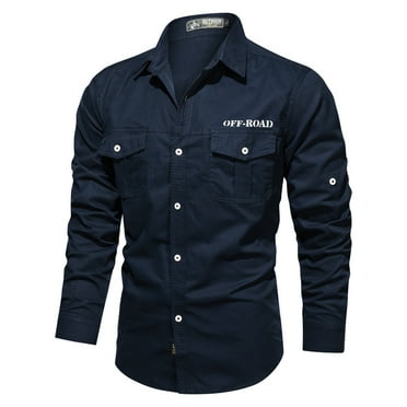 TAIAOJING Mens Button Down Shirts S Cotton Sizes Plus Military Style Long Sleeve Washed Outdoor Blouse
