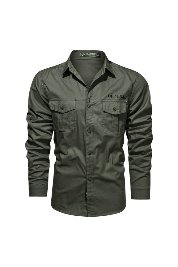 Mens Button Down Shirts S Cotton Sizes Plus Military Style Long Sleeve Washed Outdoor Blouse