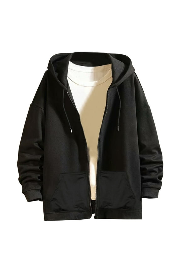 Mens Fashion Varsity Jackets Casual Coat Daily Solid Color Rib Sleeve Coat Zipper Pocket Fashion Warm Long Sleeve Hooded Coat Windbreaker For Outdoor