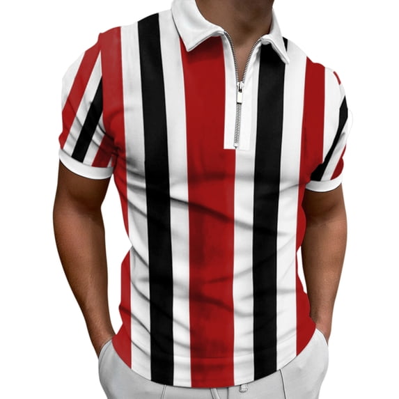 TAIAOJING Mens Half Zipper Polo Shirt Male Print Turn Down Collar Short Sleeve Casual Shirts