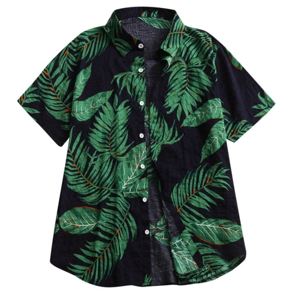 TAIAOJING Mens Hawaii Button Down Shirts Short Sleeve Fashion Casual Button Print Hawaii Print Beach Top Blouse