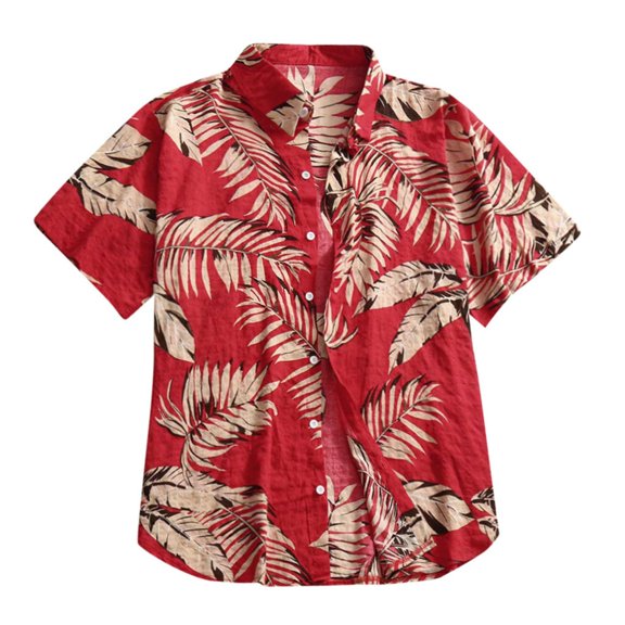 TAIAOJING Mens Hawaii Button Down Shirts Short Sleeve Fashion Casual Button Print Hawaii Print Beach Top Blouse