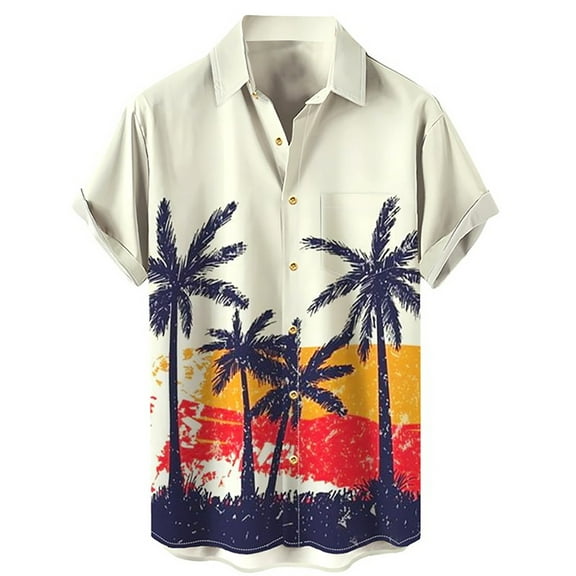 TAIAOJING Mens Hawaii Button Down Shirts Short Sleeve Floral Shirt For Tropical Casual Printed Beach Shirts