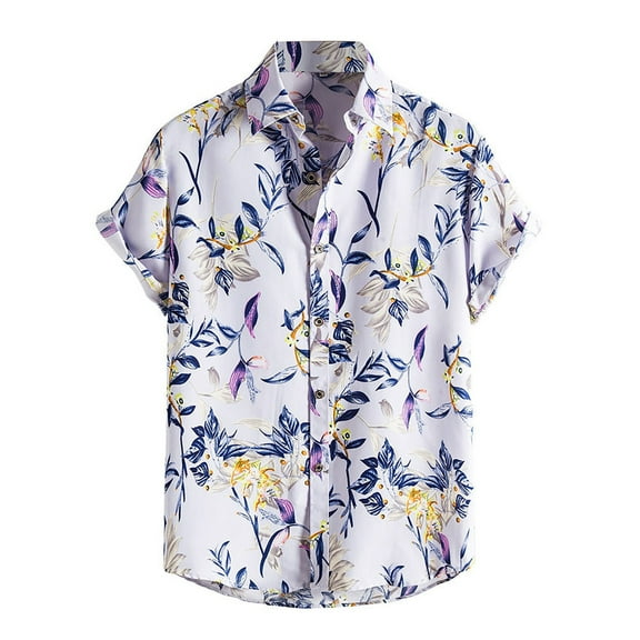 TAIAOJING Mens Hawaii Button Down Shirts Short Sleeve Floral Shirt For Tropical Casual Printed Beach Shirts