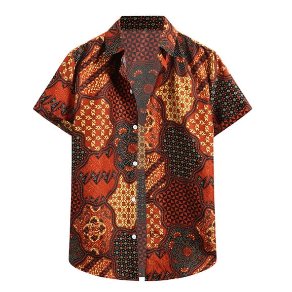 TAIAOJING Mens Hawaii Button Down Shirts Short Sleeve Loose Flower Shirt Hawaiian Flower Shirt