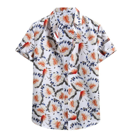 TAIAOJING Mens Hawaii Button Down Shirts Short Sleeve Loose Flower Shirt Hawaiian Flower Shirt