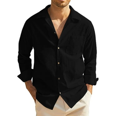 TAIAOJING Mens Long Sleeve Shirts Mens Classic Solid Color Pocket Button Down Blouse Shirt
