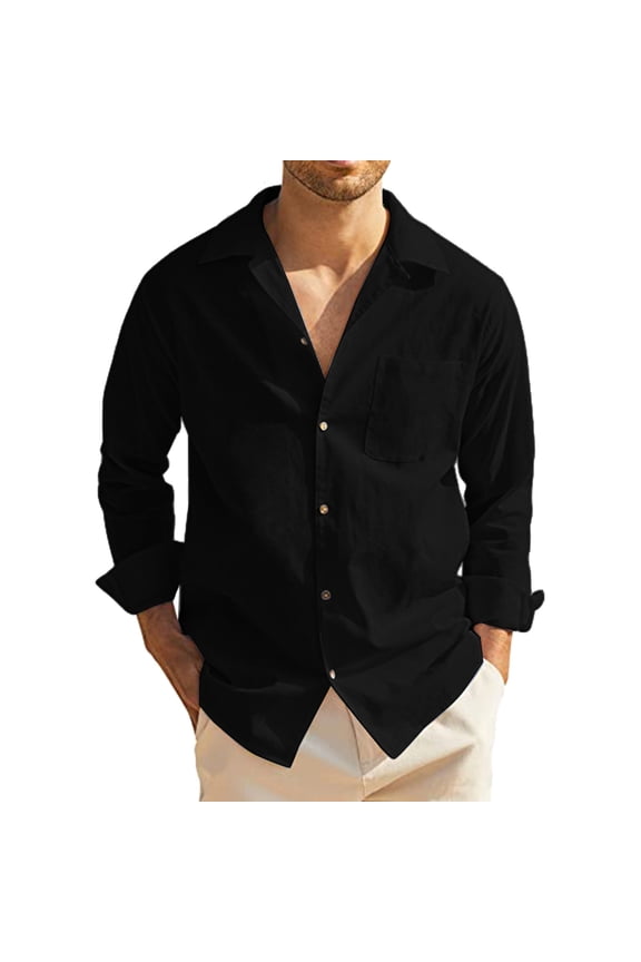 Mens Long Sleeve Shirts Mens Classic Solid Color Pocket Button Down Blouse Shirt
