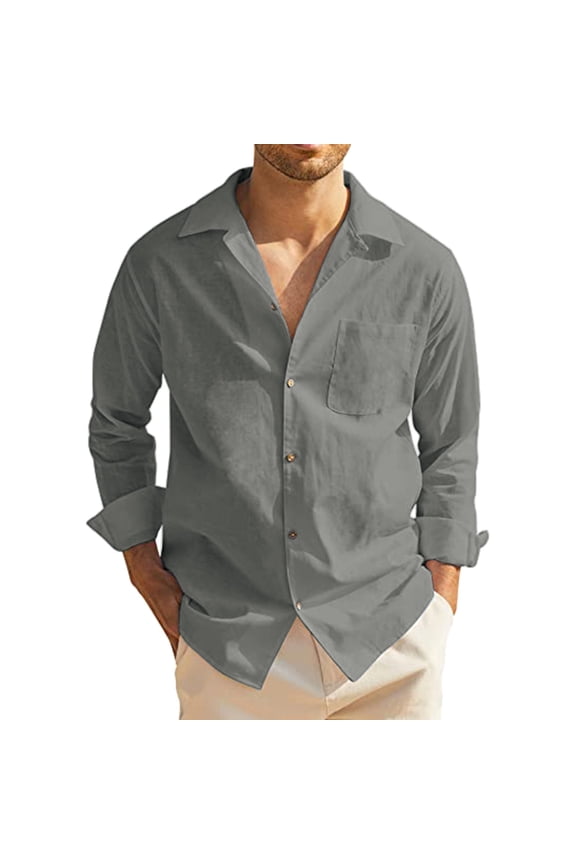 Mens Long Sleeve Shirts Mens Classic Solid Color Pocket Button Down Blouse Shirt