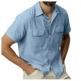 thumbnail image 1 of TAIAOJING Mens Shirts Solid Pocket Single Cotton Linen Short Sleeve Blouses Light Blue XXL, 1 of 5