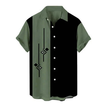 TAIAOJING Mens Shirts Summer Hawaii Loose Print Turn Down Collar Short Sleeve Blouse Black L