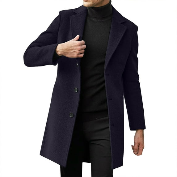 TAIAOJING Mens Single Trench Coat Slim Winter Coat Lapel Collar Long Sleeve Padded Leather Jacket Vintage Thicken Coat Sheepskin Jacket