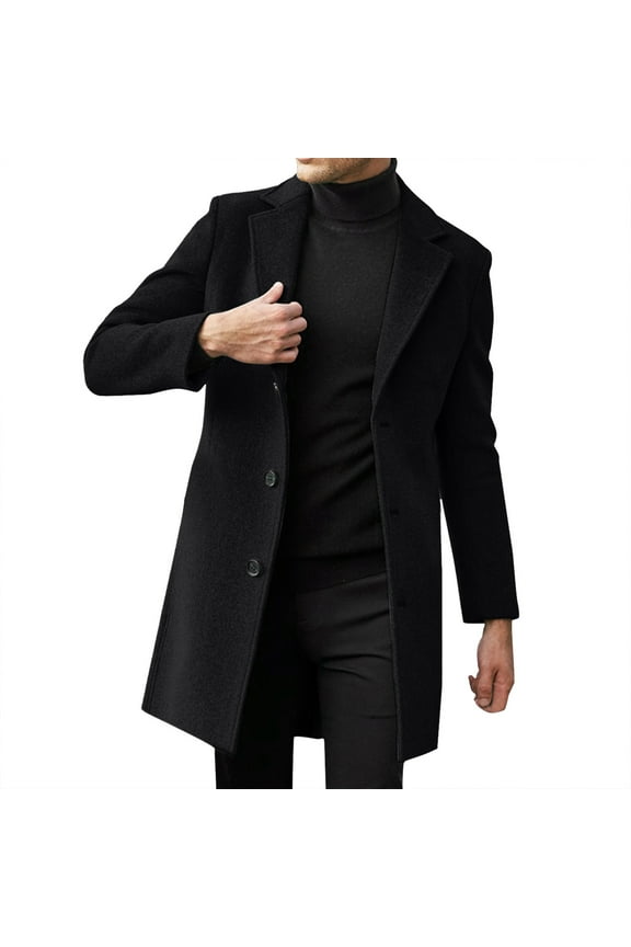 Mens Single Trench Coat Slim Winter Coat Lapel Collar Long Sleeve Padded Leather Jacket Vintage Thicken Coat Sheepskin Jacket
