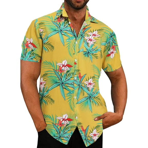 TAIAOJING Mens Spring Summer Shirt Casual Hawaiian Beach Tropical ButtonUp Top Shirt Printed Short Sleeve Shirt