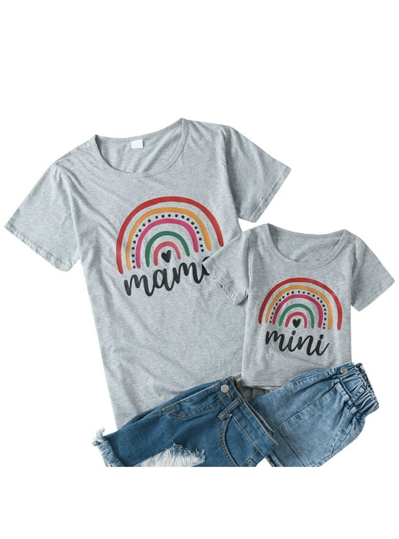 TAIAOJING Mommy and Me Outfits T Short Tops And Blouse Casual Kids Me Summer Clothes Shirt Outfits Sleeve Family Baby Mommy For Toddler Rainbow Tee Girls Girls Tops 2-3 Years