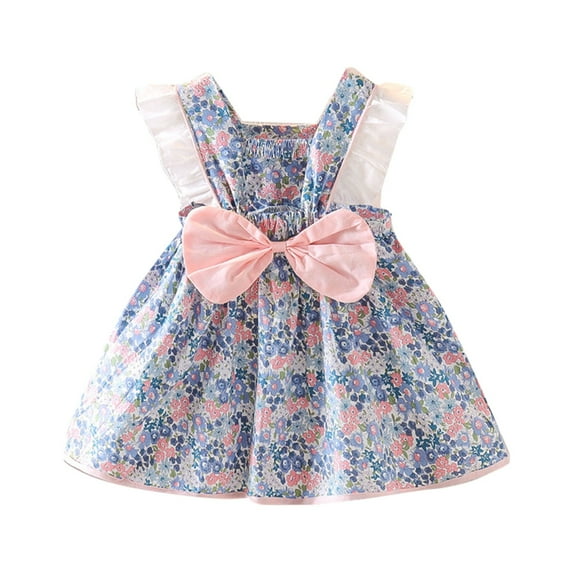 TAIAOJING New Small And Medium Sized Girls Fashion Floral Belt Princess Vest A Line Dress With Big Bowknot For 6-12 Months