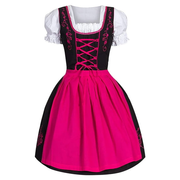 TAIAOJING Oktoberfest Women Dirndl Dresses Plus Size German Square Neck Apron Girl Bavarian Dress for Carnival