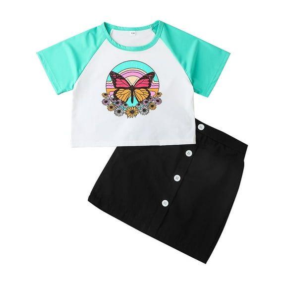 TAIAOJING Outfit Clothes Set Kids Toddler Baby Girls Spring Summer Print Cotton Short Sleeve Tshirt Skirts Outfits 9-10 Years